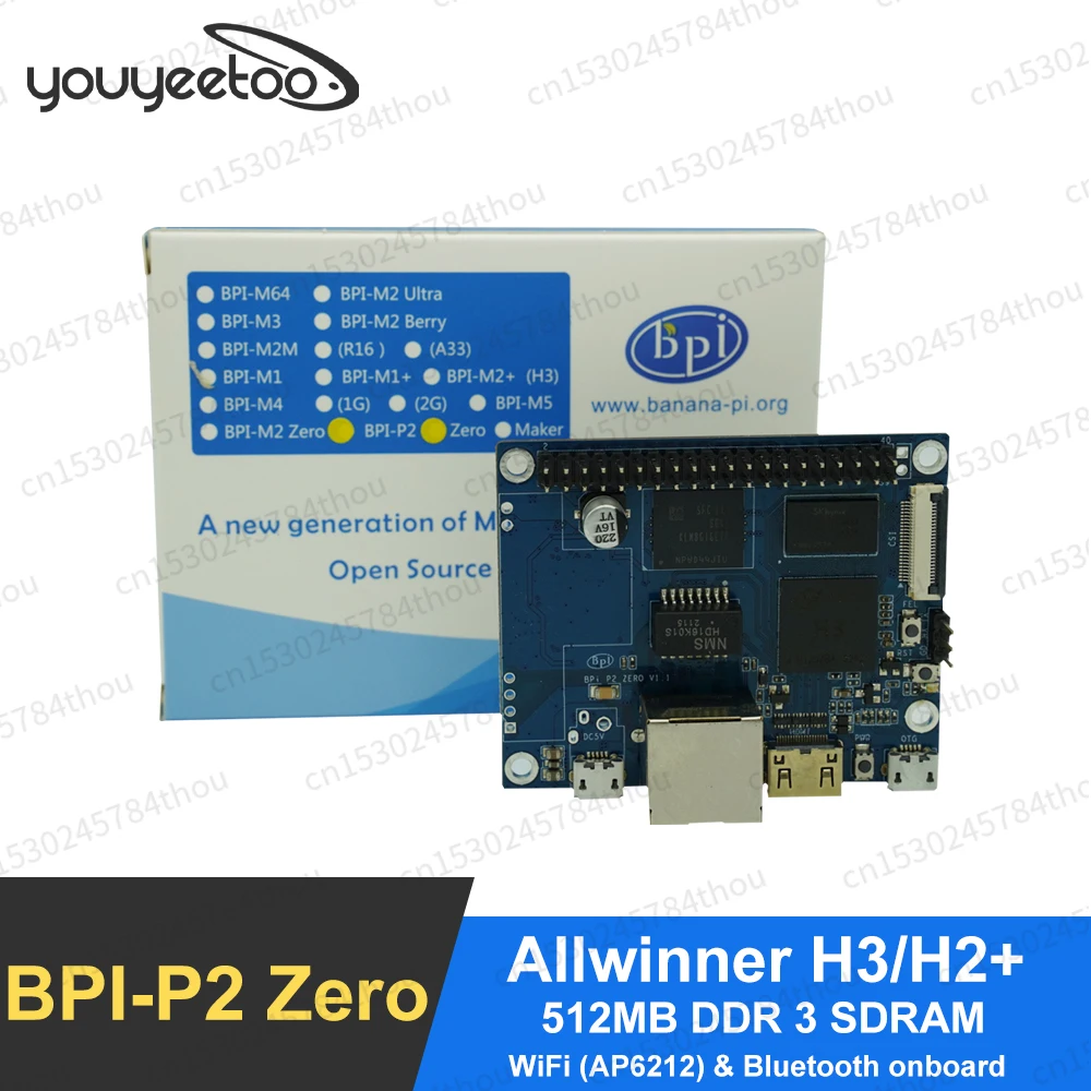 

Banana Pi BPI-P2 Zero Allwinner H3 Quad-core Cortex-A7 512M DDR3 8G eMMC Support PoE Run OS Android Linux Single Board Computer