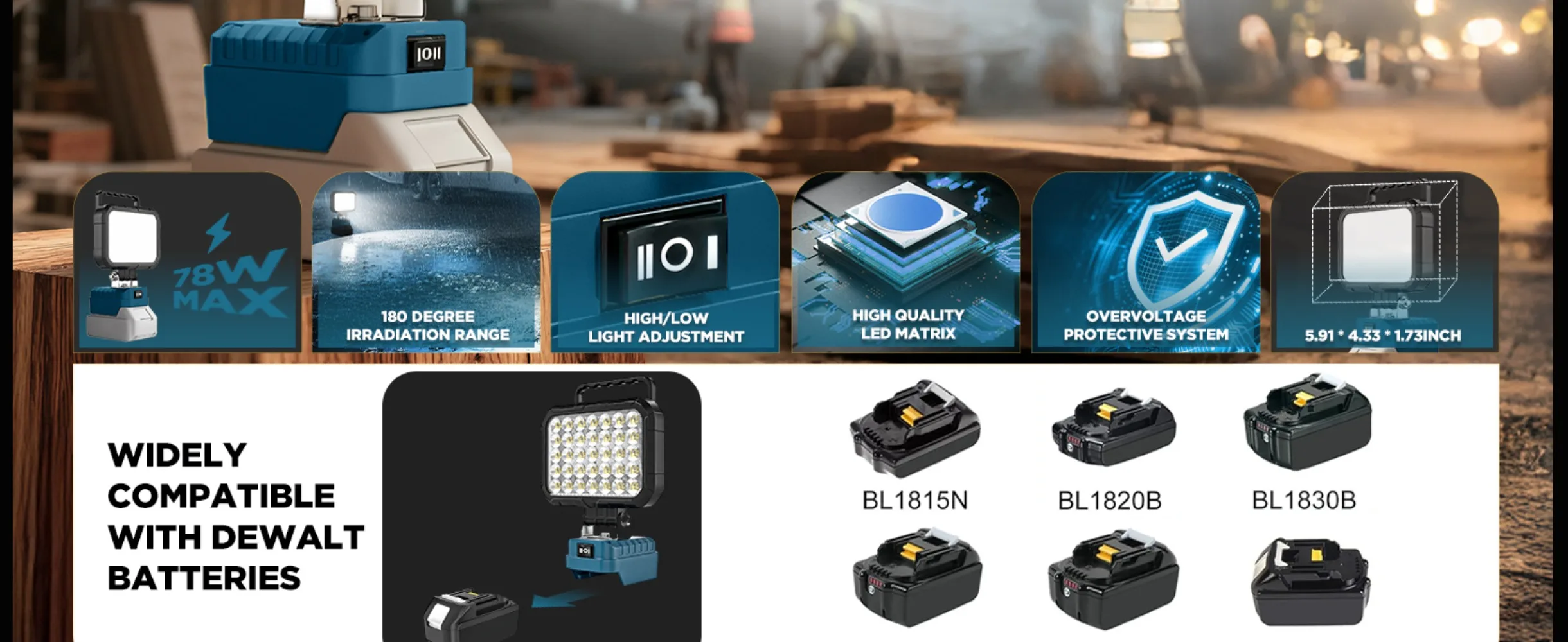 Für Makita 18V 21V Li-Ion Akku Arbeitsleuchte Tragbare Laterne mit USB LED Taschenlampe für Notbeleuchtung Werkzeugteile – Detail 10