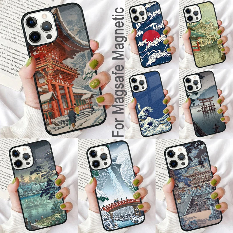 Ukiyo-e Japanese Style Art Magnetic Soft Phone Case for iPhone 16 Promax 15 Pro 13 14 Plus 11 12 Mini MagSafe Coque