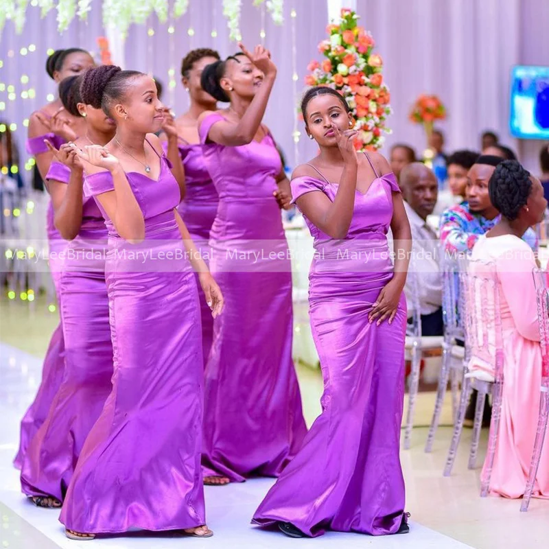 Customized Purple Bridesmaid Dresses for Ladies Spaghetti Straps Cold Shoulder Mermaid Wedding Guest Dress Maid of Honor Gowns
