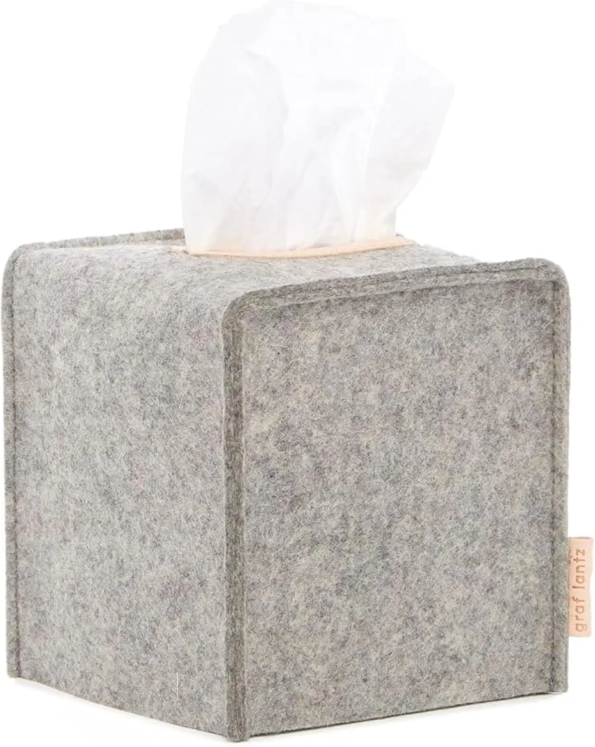 

Small Tissue Box Cover in Merino Wool Felt with Leather Trim, Fits Standard Square Boxes, USA Made Luxury Home Decor