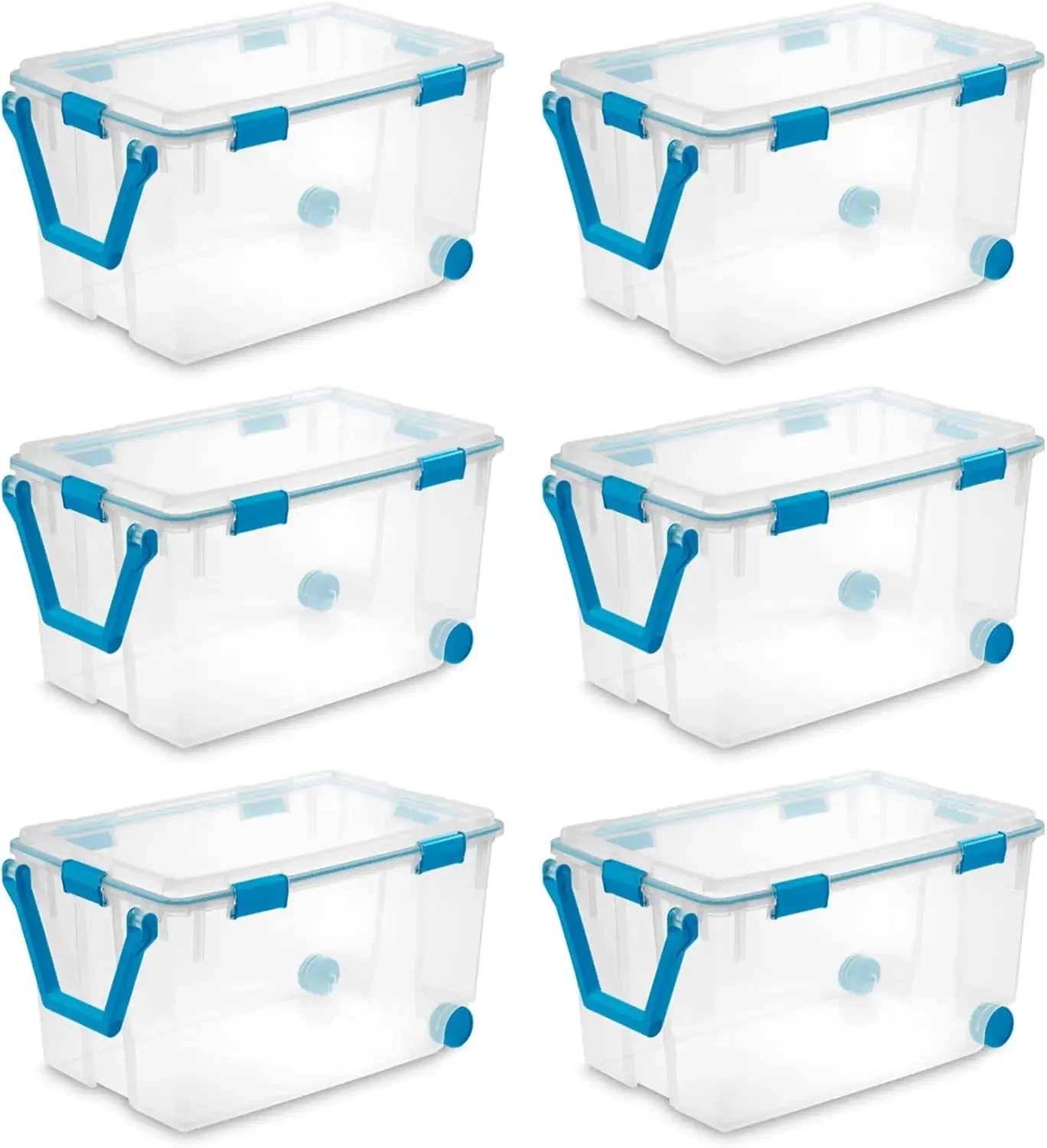 Sterilite Wheeled Gasket Box Stackable Storage Bin with Latch Lid, 120 Qt (6 Pack)