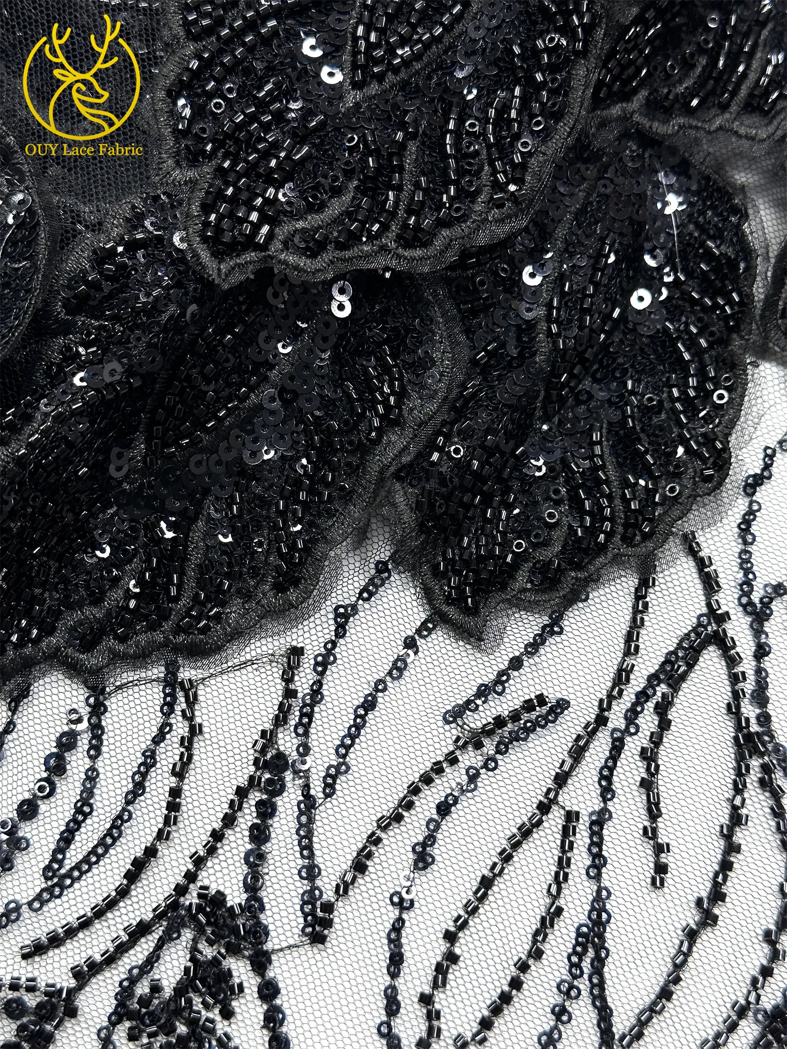 Nigerianischer 3D-Stickerei-Blatt-Spitzenstoff 5 Yards Afrikanische DIY-Stickerei Perlen-Pailletten-Spitze Tüll-Netzspitze Damen-Abendkleid – Detail 32