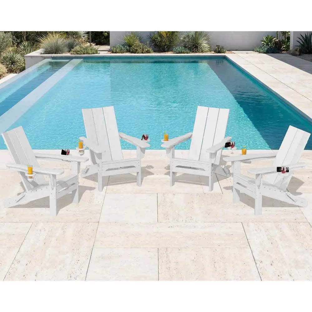 

Modern Folding Adirondack Chair Set of 4, All Weather Resistant Outdoor Adirondack Chair with Cup Holders, HDPE Adirondack Chai