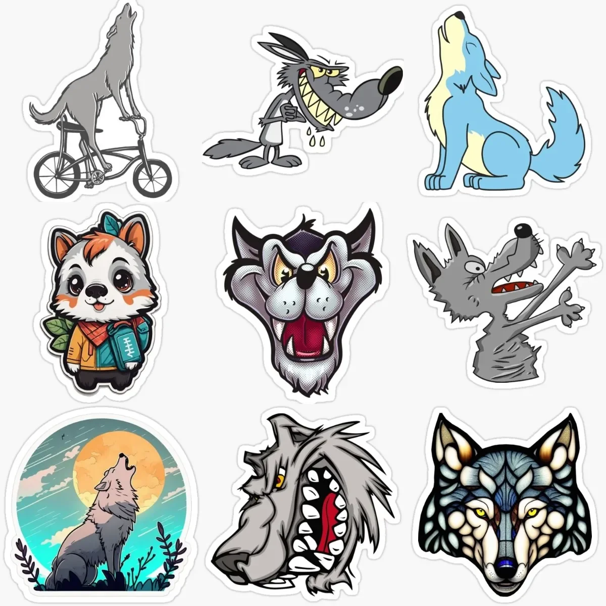 

Wolf Head Catoon Creative PVC Waterproof Stickers Accessories for Covered Scratch Decorate Car Bicycle Helmet Camper Wall