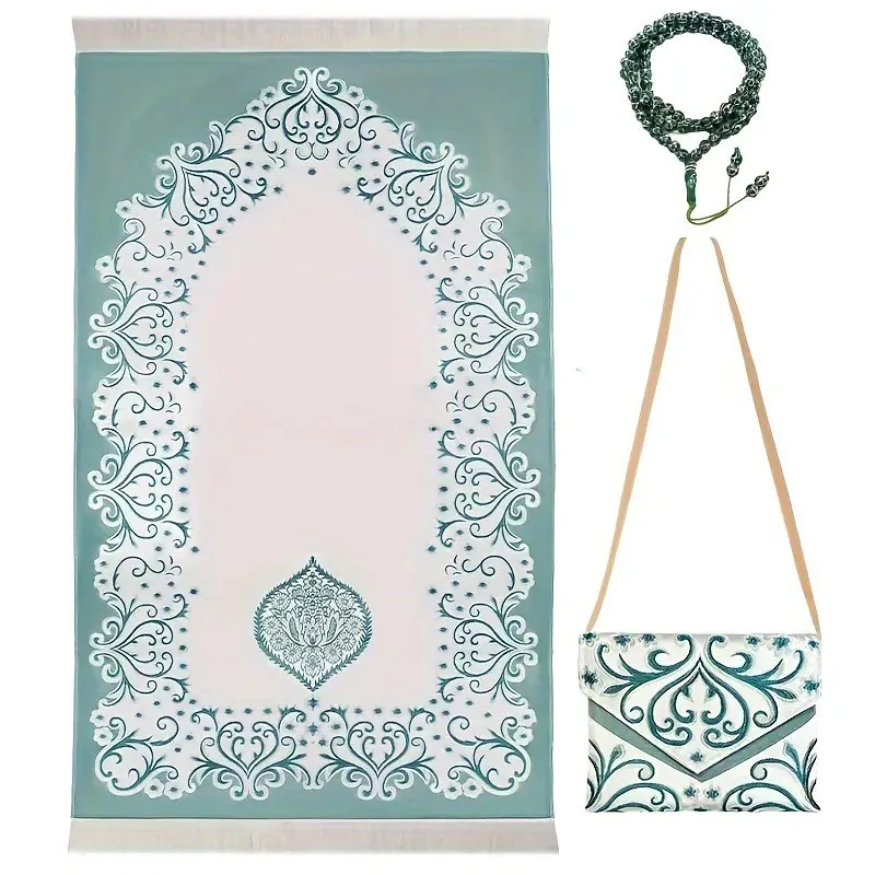 

Foldable Prayer Rug 70x110cm Portable Travel Mat with Tasbih Bag 3-in-1 Lightweight Kit