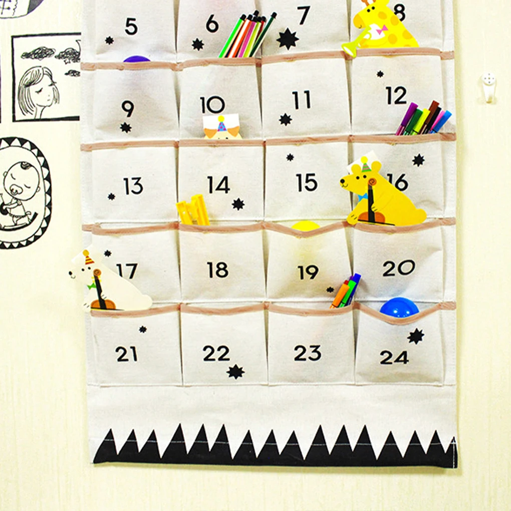 Christmas Advent Count Down Calendar Door 24 Pockets Ornament Candies Biscuits Organizer Wall Pocket Storage Festival