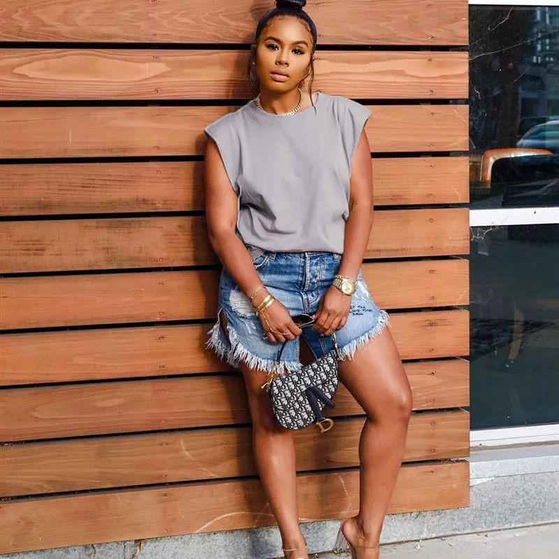 الأوروبية Sle المرأة Faion تي شيرت بلايز Ins Sle AL7 oulder القطن Svel هوديي لون نقي ملابس الشارع الشهير غير رسمية #2