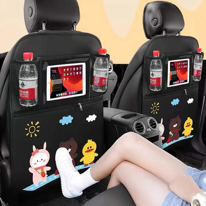 Protector de asiento trasero de coche de dibujos animados de PU, diseño vívido, impermeable, antipatadas, almacenamiento de alta calidad