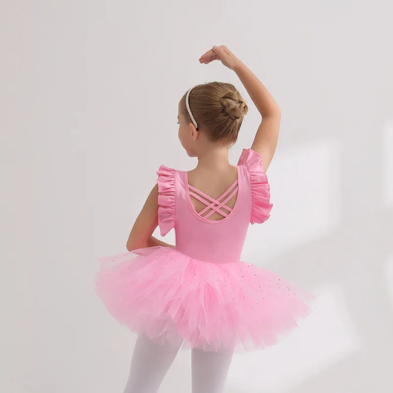 

Children's dance costumes - Summer pink pure cotton girls' practice outfits for Chinese dance and ballet on stage