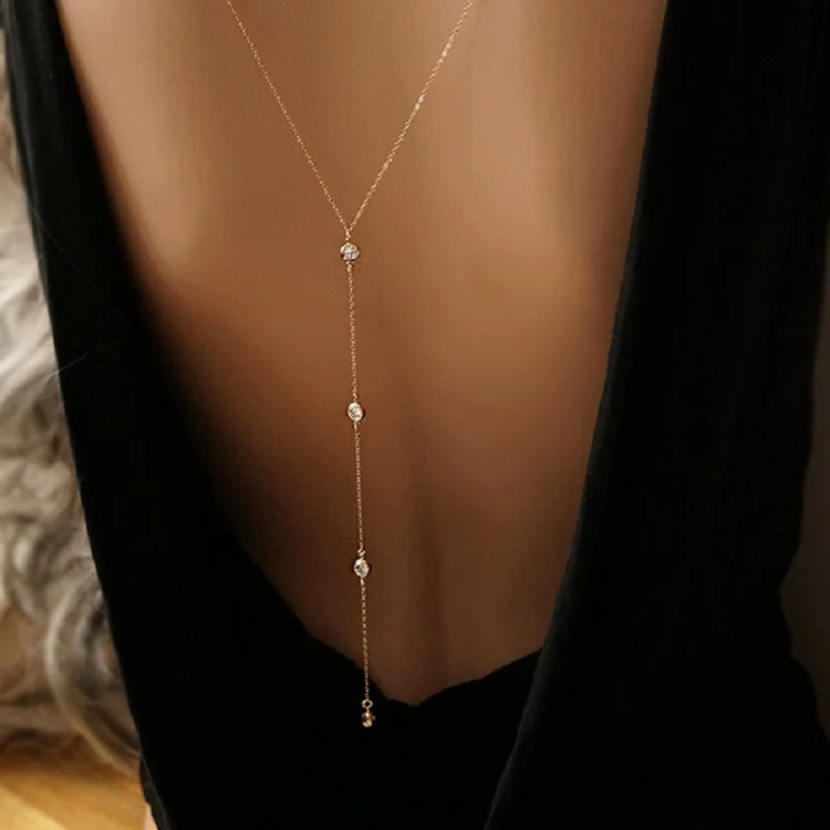 New Rhinestone Sexy Women's Back Chain Necklace Bikini Beach Crossover Body Jewelry Wedding Back Dress Festival Accessories