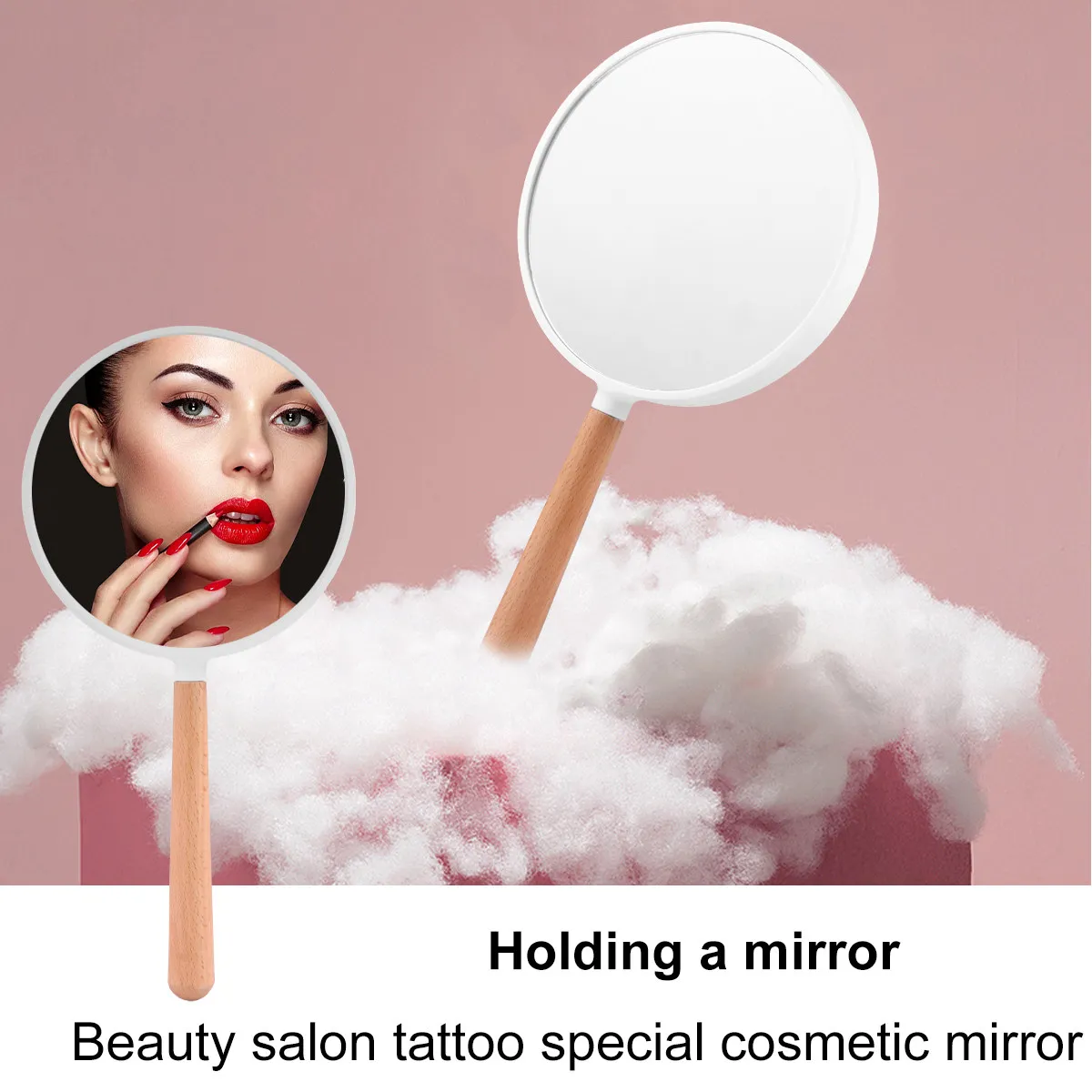 

White Vintage Handheld Makeup Mirror Lightweight Plastic Frame Two Sided Compact Mirror for Women Travel Makeup Touch