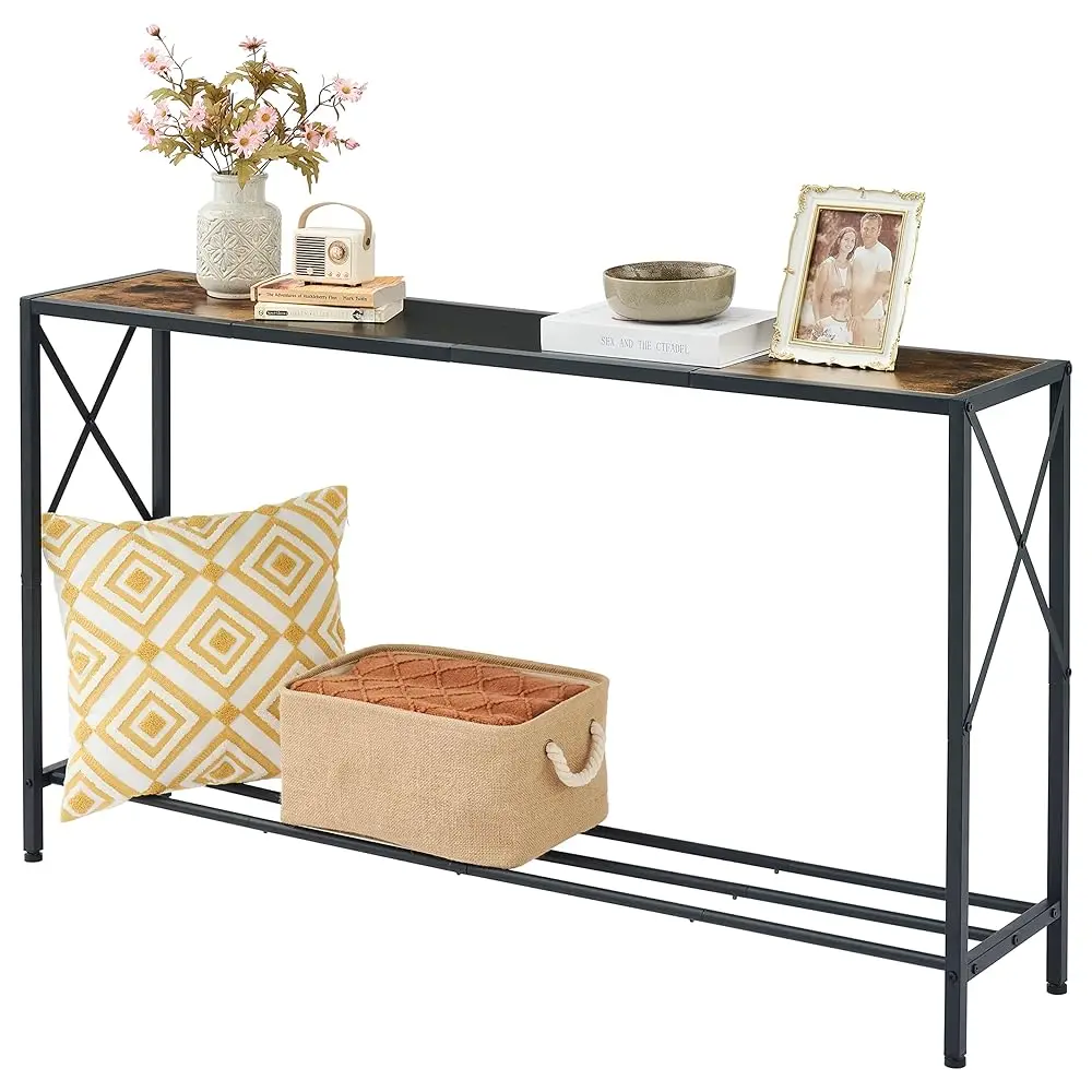 

55.1 H Console Table, Industrial Entryway Table, Narrow Sofa Table With Shelves, Hallway Table For Entryway, Entrance, Living