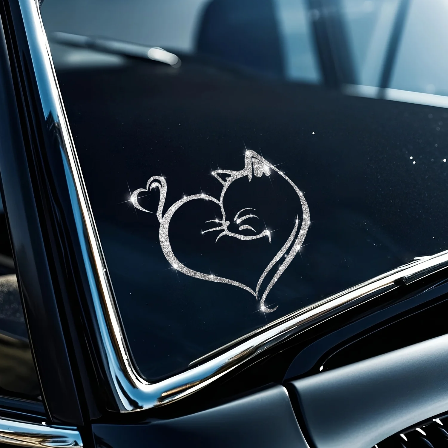1PC imitazione diamante glitter gatto cuore adesivi per auto impermeabili durevoli per auto serbatoio carburante finestra paraurti decorazione decalcomanie in vinile
