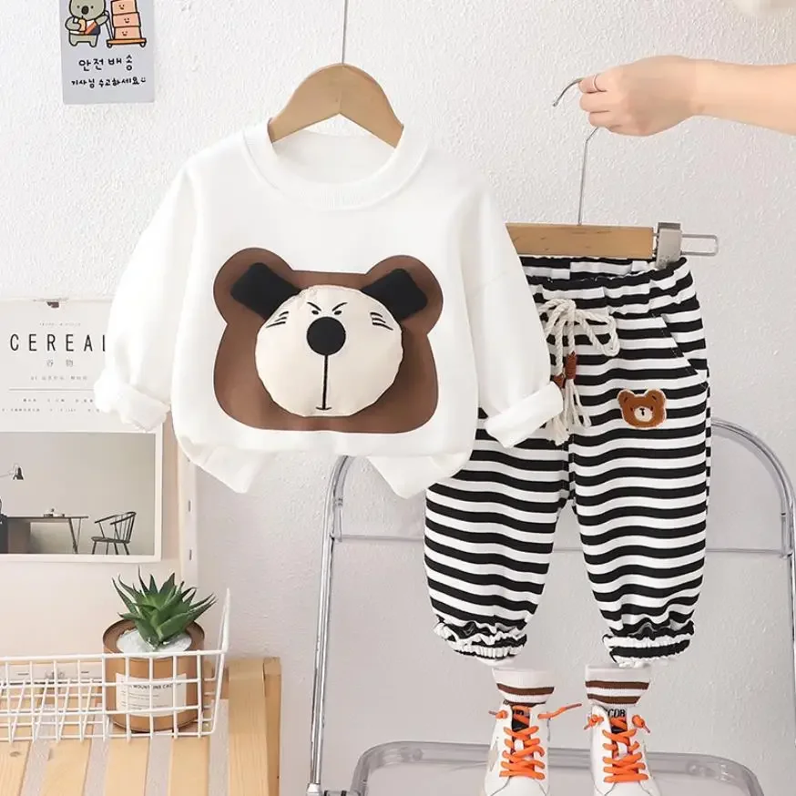 Infant Baby Designer Clothes Outfits 1 To 2 Years Cartoon Three-dimensional Bear Long Sleeve T-shirts+Pants Two Piece Boys Sets