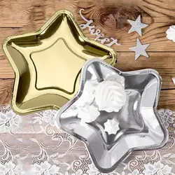10Pcs Disposable Paper Plate Golden Silver Five-pointed Star Dinner Plate Decorative Cake Tray For Children's Birthday Party