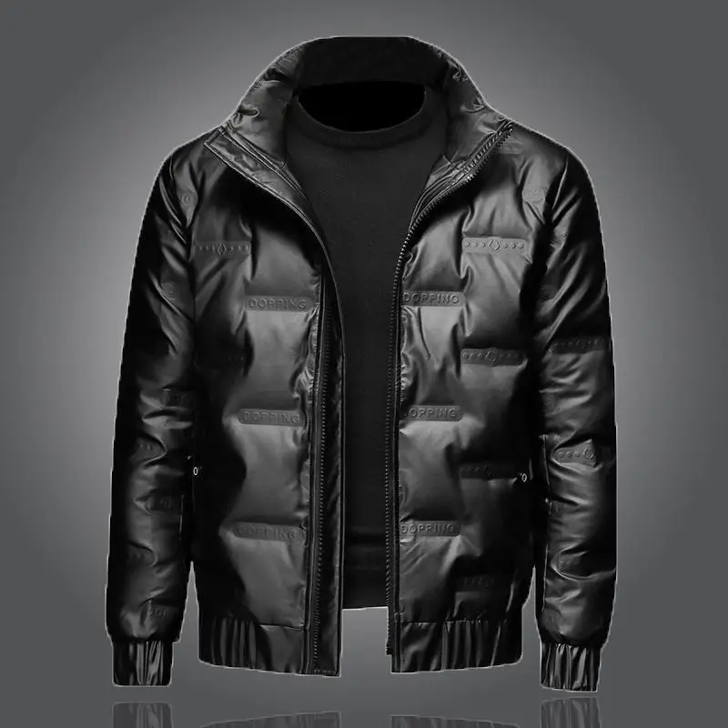 

Thickened Down Cotton Coat Men Trendy Fashionable Stand-up Collar Shiny Coat Warm Short Jacket