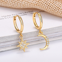 Minimalist Crystal Zirconia Stars Moon Huggie Hoop Earrings For Women Trendy Stainless Steel Circle Earrings Punk Rock Jewelry