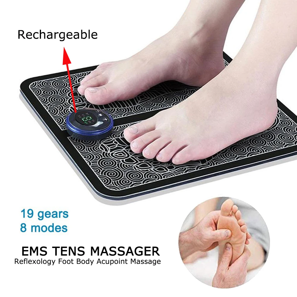 EMS Foot Massager Pad Reflexology Foot Acupoint Massage Muscle Stimulation Improve Blood Circulation USB Rechargeabl