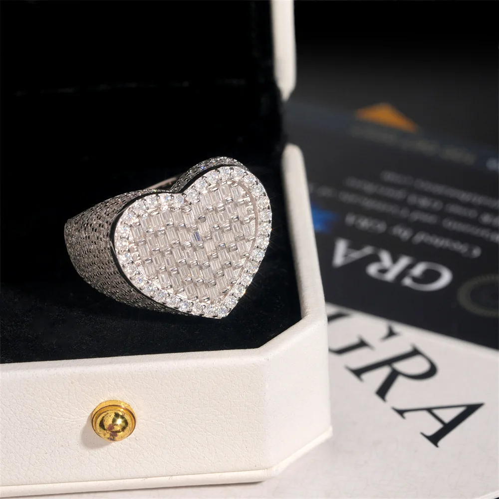 

Heart-Shaped Full Pavé Zirconia Ring – Silver & Gold Plated, Luxury Statement Jewelry for Women & Men​ mens rings