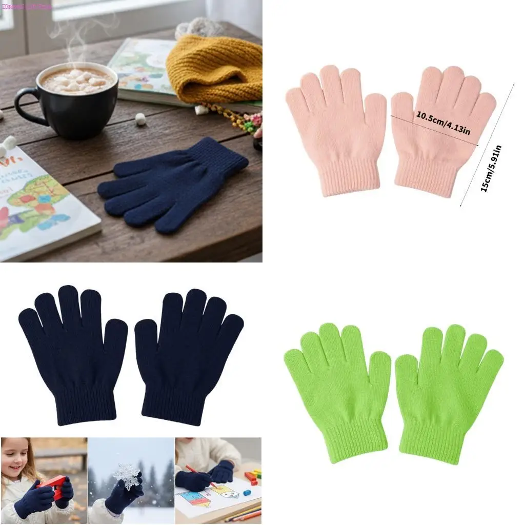 

D0JC 1 Pair Soft Warm Acrylic Knitted Gloves For Baby Stretchy Fit Cold Weather Hand Protections Mittens