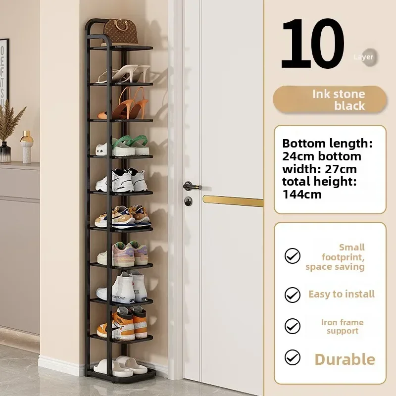 Durable The narrow style at the door of the shoe rack is easy to put on the shoe rack to store the wrought iron shoe cabinet.