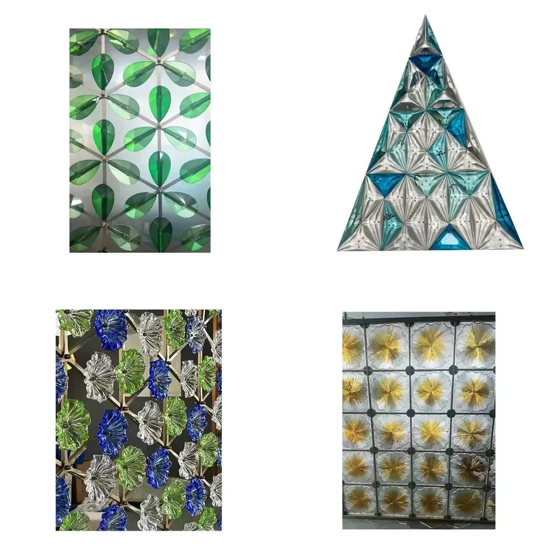 Custom size four-leaf clover crystal glass brick partition wall, blue jadeite four-leaf clover pattern glass crystal
