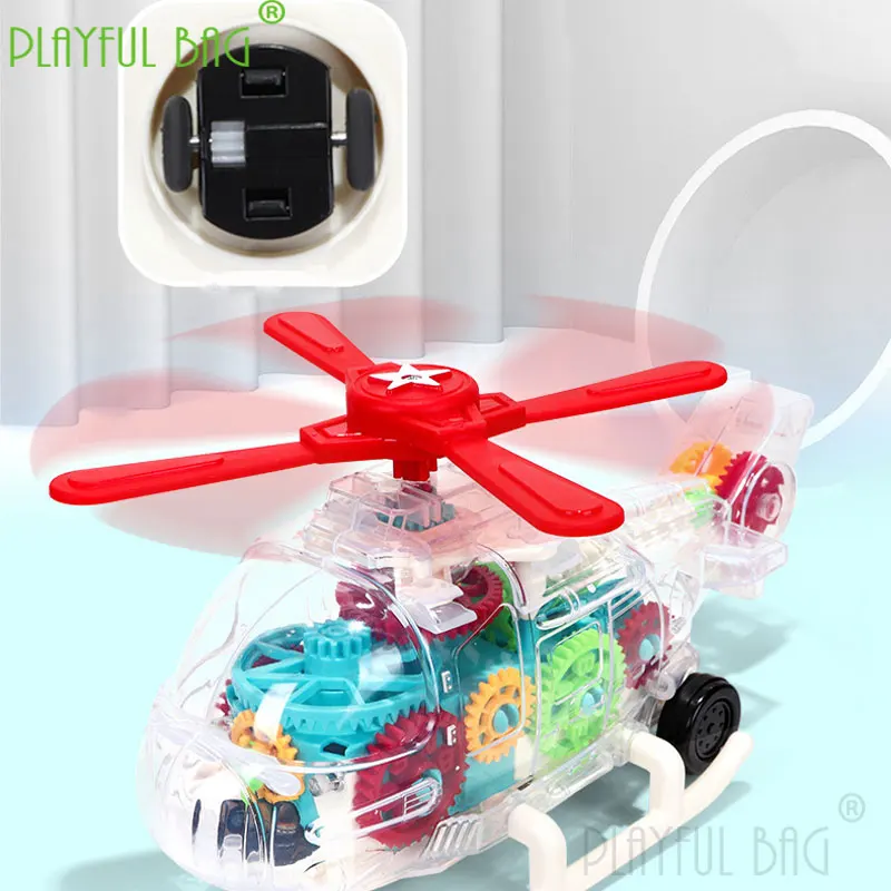 Christmas Gift New Electric Universal Transparent Gear Helicopter Light Music Model Children\'s Toys Interaction Time VD101