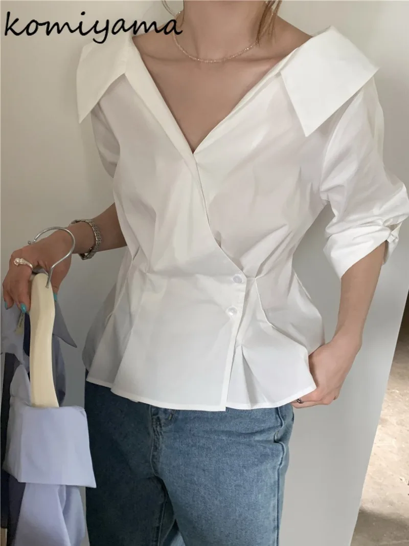 Elegan Feminino V-neck Shirts & Blouses 2024 Woman Blusas Tunic Camisas Korean Fashion Ropa Mujer Spring Summer New Tops