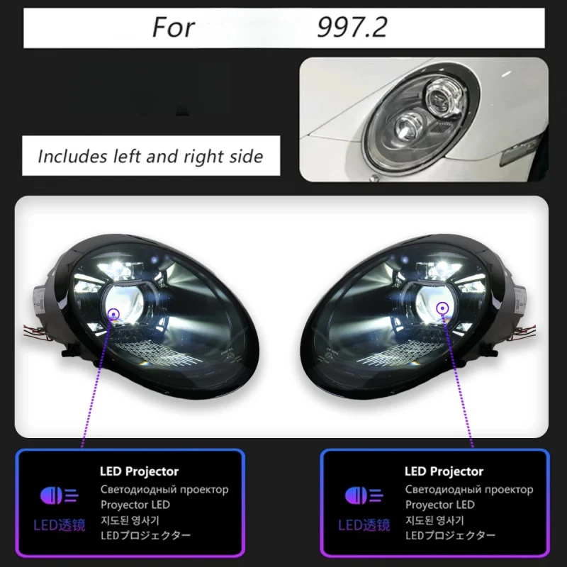 

Car Styling For 911 997 Headlight 997.1 997.2 Full LED Matrix Headlamps Projector Front Lamp DRL Plug Play