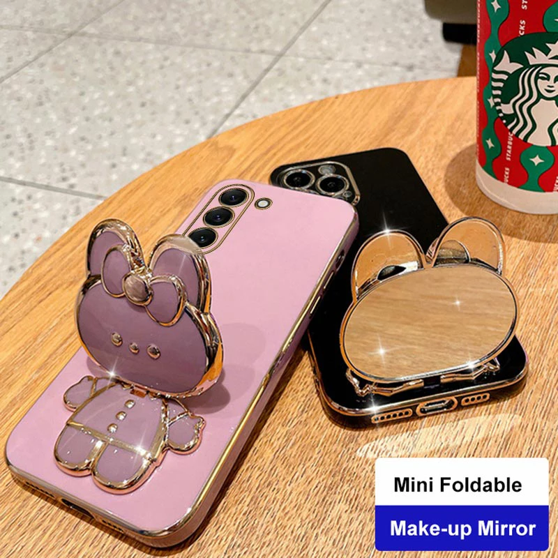 Mirror Plating Phone Holder Case For Samsung Galaxy S23 S20 S22 S21 S10 S9 S8 Note 10 20 8 9 Plus Ultra 5G S20 Fe Stand Cover