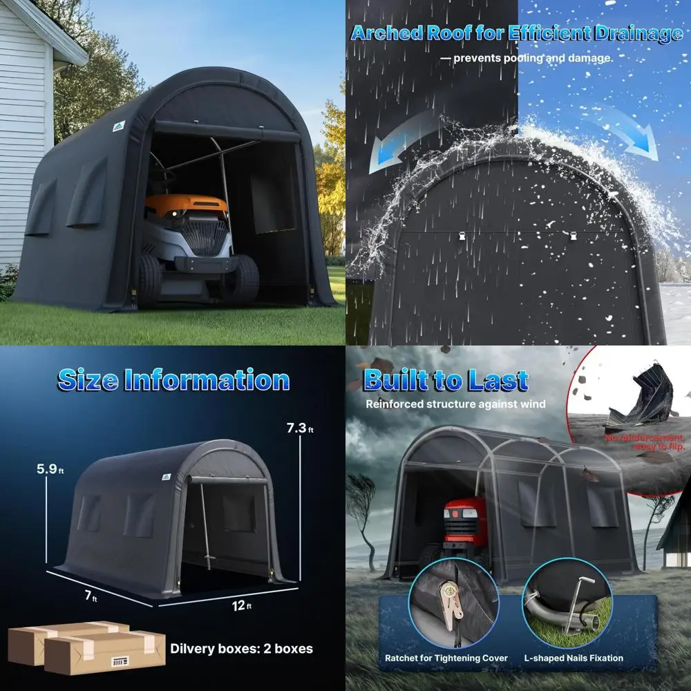 

Портативный стальной гаражный навес 7x12 футов для хранения на открытом воздухе для мотоциклов, лодок и садового оборудования