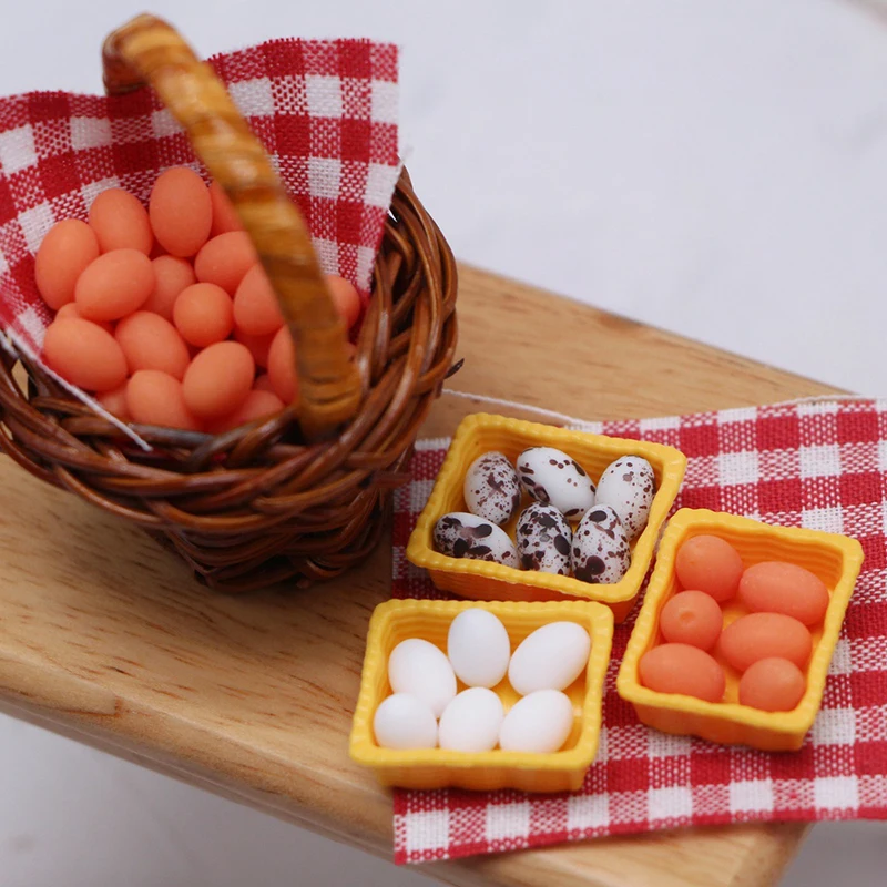 1Set 1:12 Dollhouse Simulation Egg With Tray Mini Kitchen Food Model Toy Doll House Life Scene Decor Accessories For Kids Toys