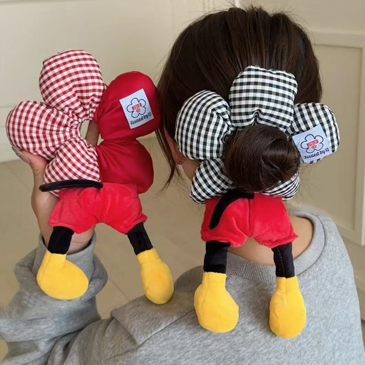 1 Stück Polka Dot Check Mickey Ass Flower Dicker Darmkreis, Mädchen Niedliche Cartoon Plüschbälle Haarband Haarseil Haarschmuck – Detail 1