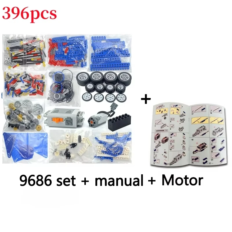 【 Complete Set 】 9686 Power Machinery Set 396PCS Including Motor and Gear High Cost Performance STEM Enlightenment Set