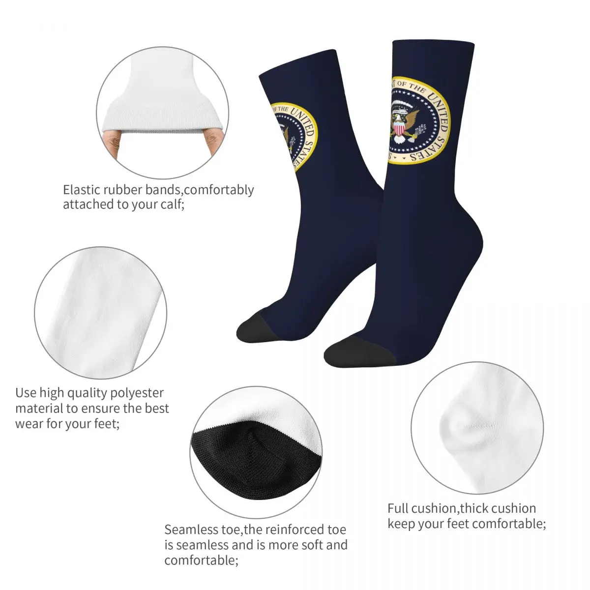 Fashion Donald Trump Presidential Seal Logo Basketball Socks Polyester Crew Socks for Women Men