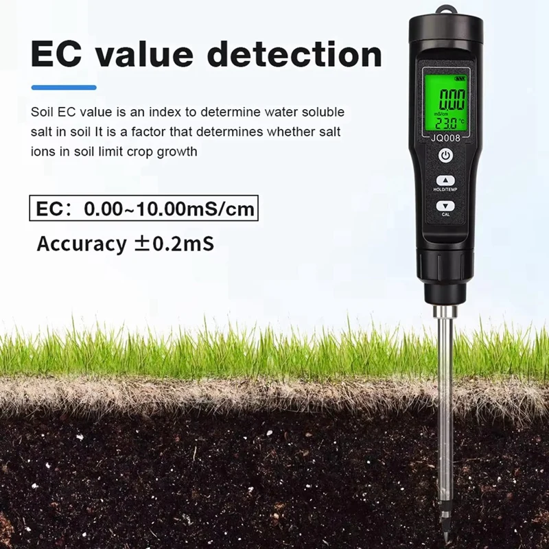 2025 New LCD Digital Soil EC Tester Thermometer 0.00-10.00Ms/Cm Backlight Waterproof Soil Conductivity Meter For Flower Gardenin