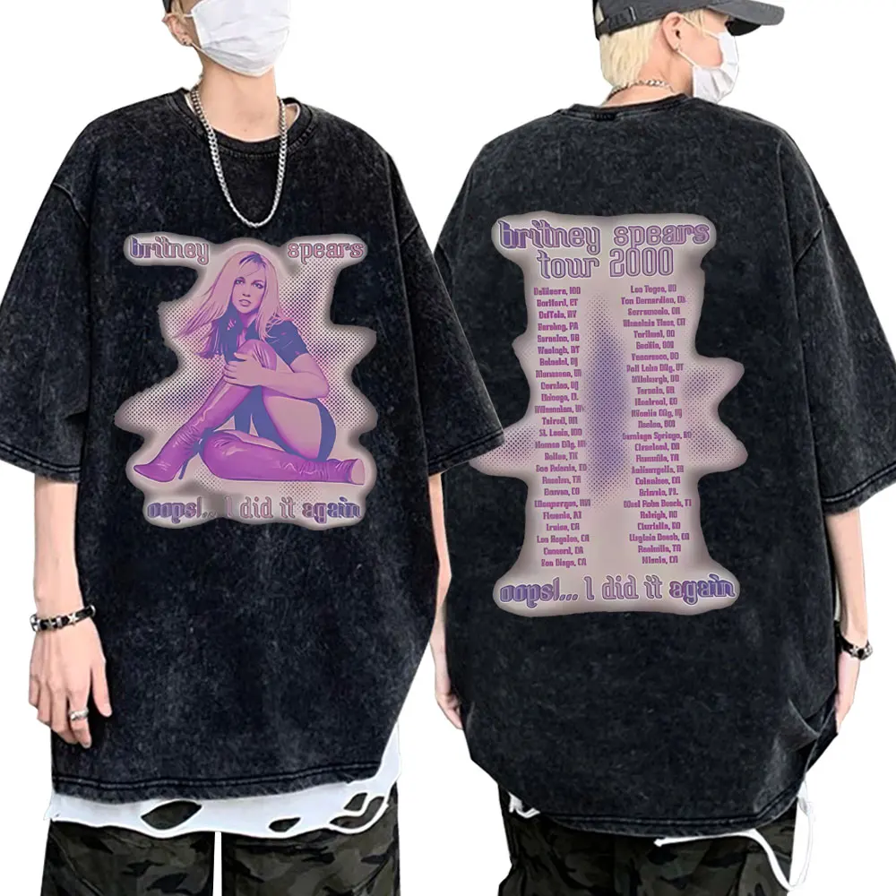 

Washed Vintage Britney Spears Oops I Did It Again Tour 2000 T-shirt Summer Men Women Hip Hop Oversized Street Crewneck T Shirt