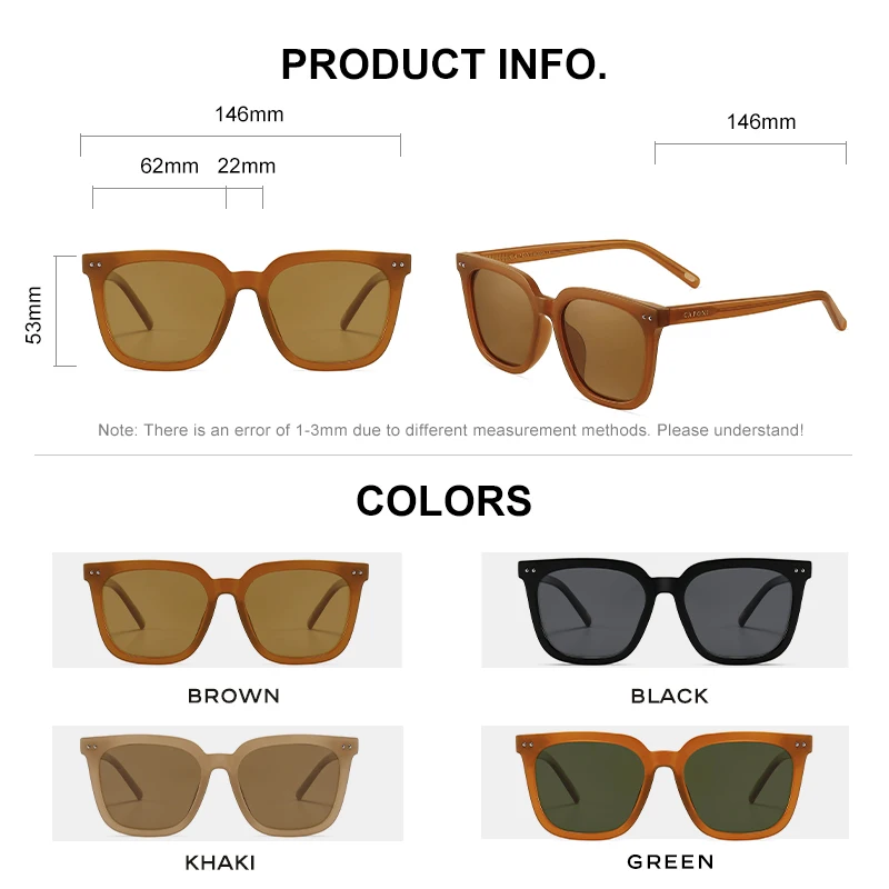 CAPONI Polarized Women Sunglasses Oversized Square TR-90 Eye Frames Shades Fashion Design Trendy Accessory UV Protect CP21025