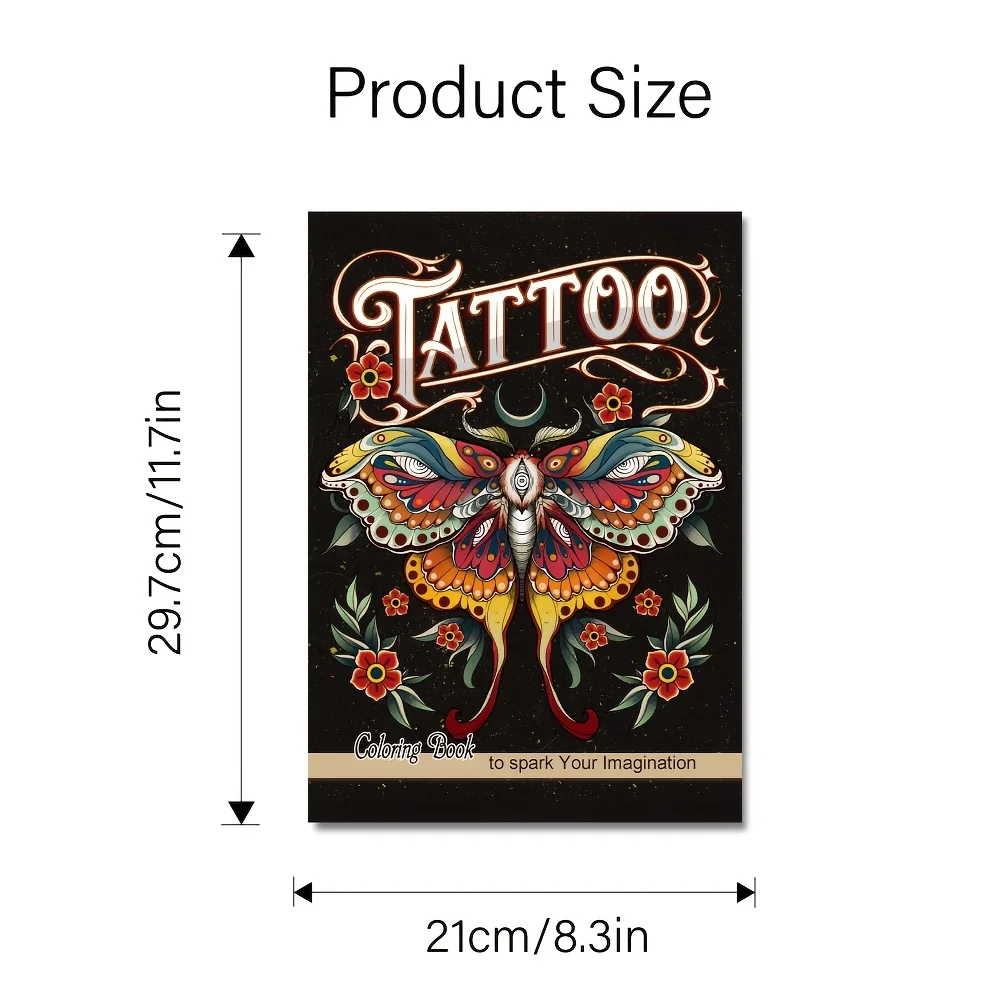 [Mindfulness Malbuch für Erwachsene] Verbessertes 34-seitiges Malbuch für Erwachsene – 8. 3X 11. 7 Zoll, Achtsamkeit-Malaktivitäten, farbenfrohe Tattoo-Designs, Papier – perfekt als Geschenk für Geburtstage, Halloween, Thanksgiving, Weihnachten, Muttertag, Valentinstag