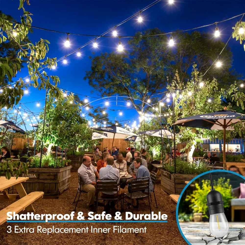 Lakumu 2-Set 96-Foot سلسلة أضواء خارجية، مقاومة للماء والكسر، قابلة للتعتيم، ضوء نهاري 5000K أبيض، طراز خيوط E12 S14 LE #3
