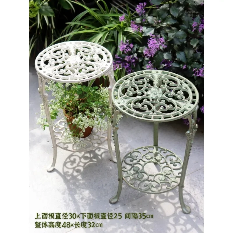 Balcony Flower stand Outdoor courtyard Wrought iron Cast iron Living room Green dill flower stool Outdoor garden Terrace Double