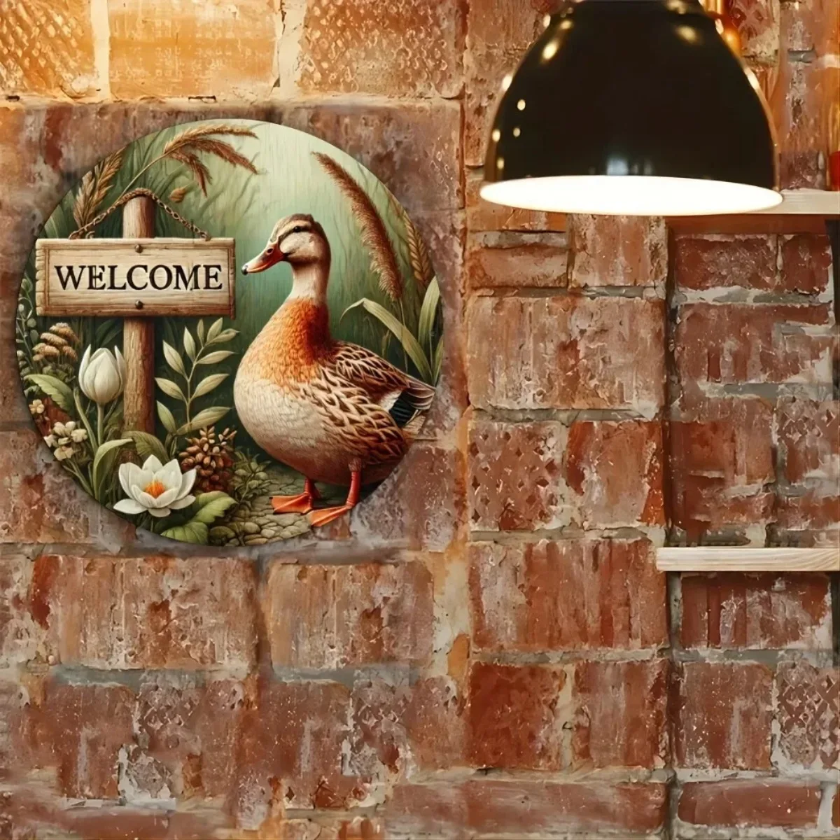 لافتة ترحيب تحت عنوان البط (تصميم ساحر): لوحة حديدية نابضة بالحياة لبيت المزرعة للحديقة والمتجر - هدية ديكور مثالية