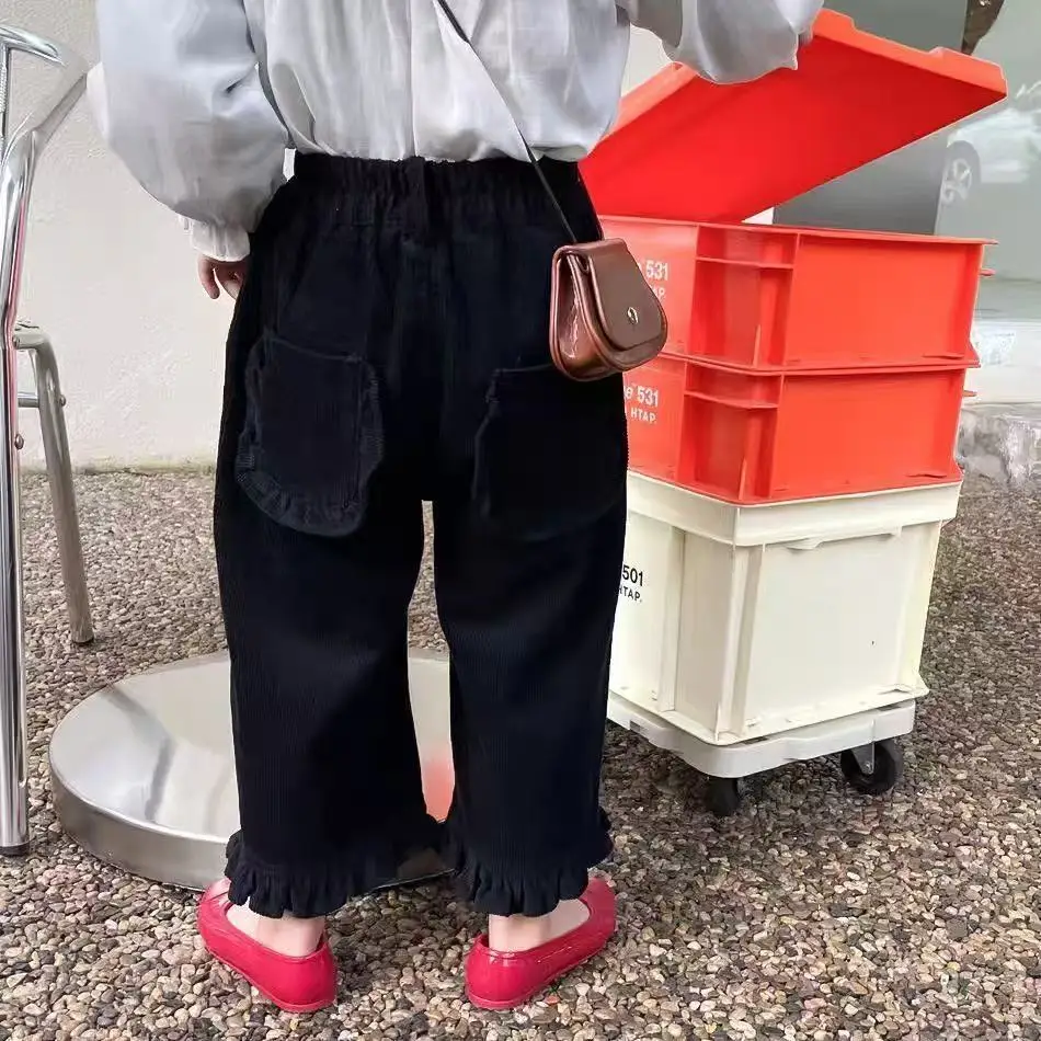 

Spring and Autumn Girls' Pants Fashion Children's Korean Edition Corduroy Pants Baby's Western Style Loose Wide Leg Pants 1-6Y