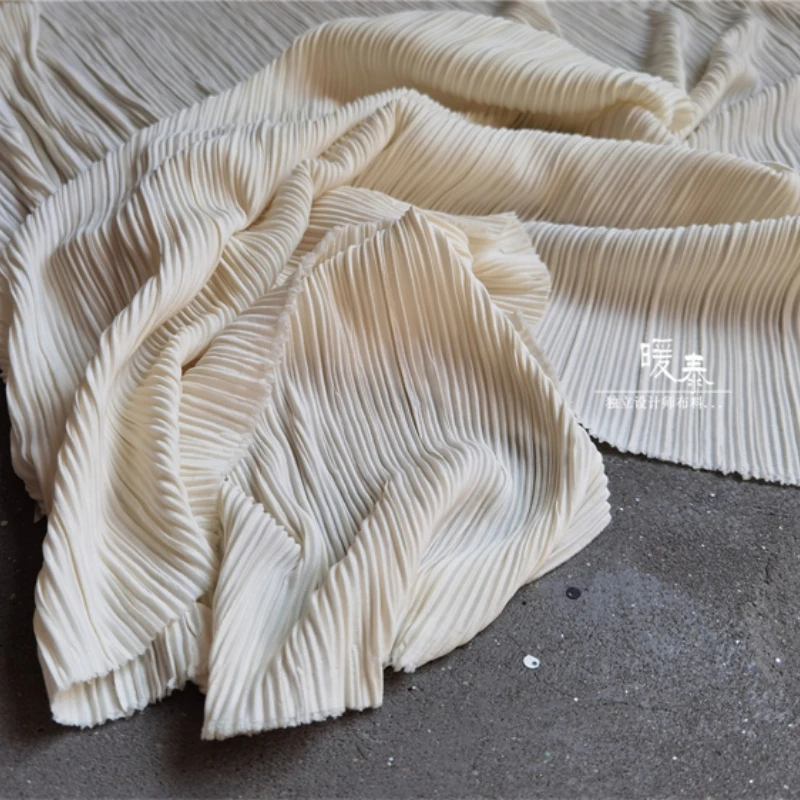 Light Beige Pleated Fabric for Sewing Long Skirt Wedding Dress Design Fashion Clothing Cloth Fabrics By The Meter Material