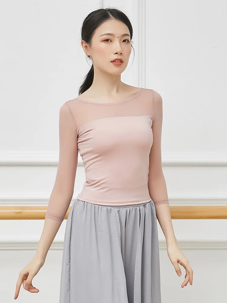 Mesh Patchwork Modern Dance Weibliche Fantasia Party Tops Latin Frauen Slim Fit Straße Jazz Kostüm Bühne Tragen Frau Bauch T-shirt