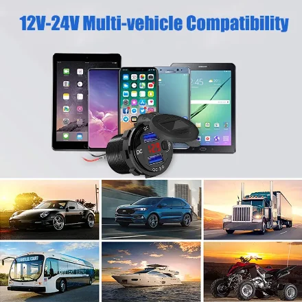 

QC3.0 car Dual USB Car Charger with Switch Button LED Voltage Display 12V/24V Quick Charger for Cars Boats Car Motorcycle Marine