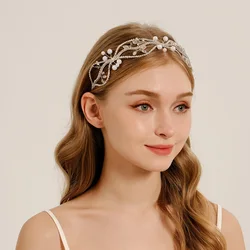 Unique Design Pearl Crystal Beaded Hair Net For Girls Handmade Sparkling Rhinestone Headbands Party Hair Jewelry As Gifts