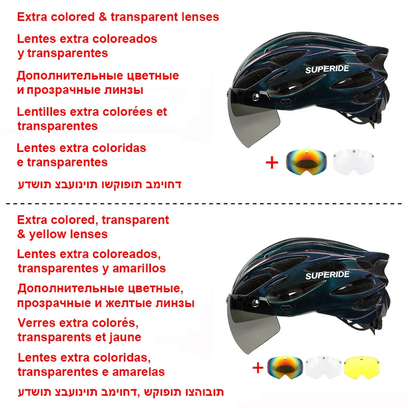 SUPERIDE Ultalight Cycling Helmet with Magnetic Googles & Sun Visor Men Women In-mold Road Bike MTB Bicycle Helmet