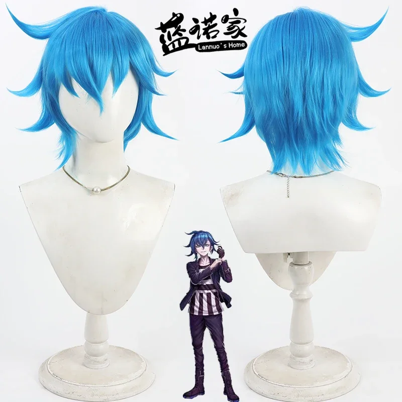 Kazuki Aoyama Cosplay Wigs Tribe Nine Kazuki Aoyama Roleplay 30cm Short Straight Blue Wig Synthetic Hair Heat Resistant
